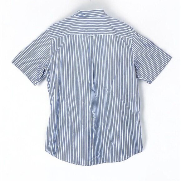 CHAPS Mens Short Sleeve Button Down Shirt Swiss Blue Stripe Cotton/Poly Size XL - Picture 2 of 6